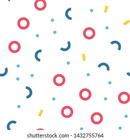 Abstract seamless pattern in geometric style. Texture made of circles dots and rectangles. Vintage style.