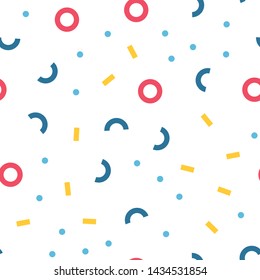 Abstract seamless pattern in geometric style. Texture made of circles dots and rectangles. Vintage style.