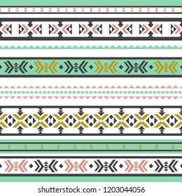 Abstract seamless pattern with geometric tribal elements in color
