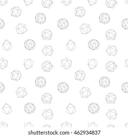 Abstract seamless pattern of  geometric vector mesh sphere constructed with connected triangles. Low poly form.