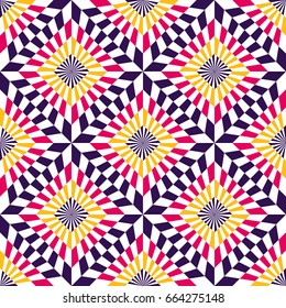 Abstract seamless pattern of geometrical elements. Optical illusion.