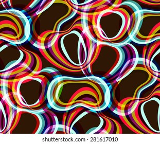 Abstract seamless pattern. Geometrical motifs, bright colors. Retro style 60s