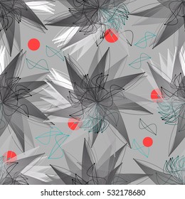 Abstract seamless pattern with geometrical shapes in gray colors.