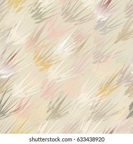 Abstract seamless pattern with abstract geometrical strokes on beige background. Delicate pastel colors.
