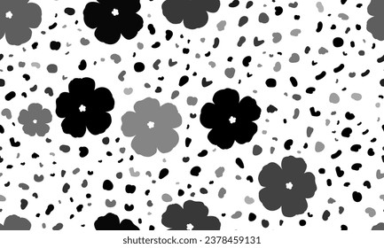 Abstract seamless pattern with geraniums. Creative leopard backdrop. Vector illustration on white background