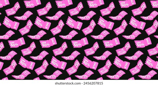 Abstract seamless pattern with gift vouchers. Realistic pink discount coupons in 3D style. Business promotions and discounts for online shopping, Black Friday.