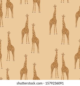 Abstract  seamless pattern with giraffes on sand background. Vector illustration