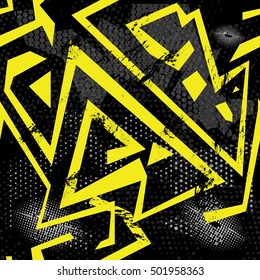 Abstract seamless pattern for girl and boy. Creative colorful wallpaper with dots, lines. Grunge urban background for textile, fashion, sport clothes. Yellow, black, grey