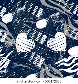 Abstract seamless pattern for girl and boy. Creative vector background, colorful wallpaper with dots, lines. Grunge urban pattern for textile and fabric, fashion, sport clothes.Grey, white, dark