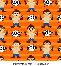 Abstract seamless pattern for girls or boy Creative vector background with a werewolf, halloween. Funny wallpaper for textile and fabric. Fashion werewolf, style. Colorful bright picture for children