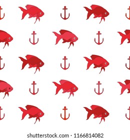 Abstract seamless pattern for girls or boys. Creative vector background with small fish, anchor Funny wallpaper for textile and fabric. Fashion style. Colorful bright picture for children. Multicolor