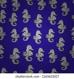 Abstract seamless pattern for girls, boys, clothes, wallpaper. Sea unicorn vector print. Illustration in white, violet and black colors.