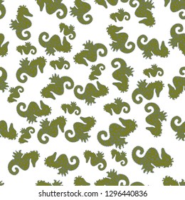Abstract seamless pattern for girls, boys, clothes, wallpaper. Sea unicorn vector print. Illustration in blue, white and brown colors.