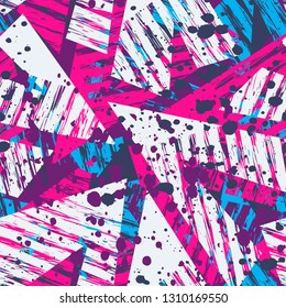 Abstract seamless pattern for girls and boys. Textured grunge urban wallpaper with geometric line, triangles, shape dots elements. Background for sport and other clothes.