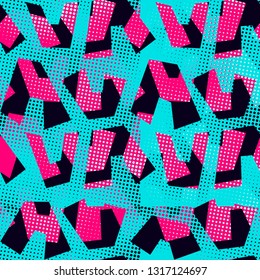 Abstract seamless pattern for girls and boys. Textured grunge urban wallpaper with geometric line, shapes, dots elements. Background for sport clothes.
