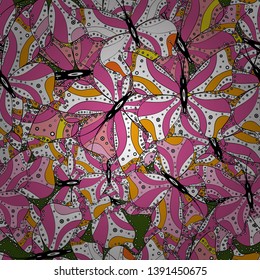 Abstract seamless pattern for girls, boys, clothes, wallpaper. Collection of colorful butterflies, flying in different directions. Vector illustration.