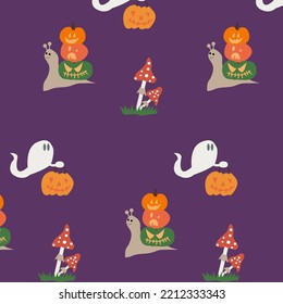 Abstract seamless pattern for girls or boys. Creative vector background with witch, halloween. Funny wallpaper for textile and fabric. Fashion style. Colorful bright picture for children.