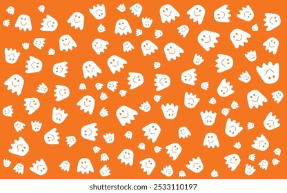 Abstractas patrón sin fisuras para las niñas, los niños para Halloween. Conjunto de pegatinas. Fondo de Vector creativo con calabaza. Fondo de pantalla divertido para el estilo de la moda textil y de la tela. Imagen brillante colorida para el niño