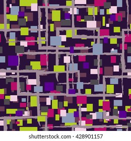 Abstract seamless pattern for girls and boys . Multi-colored squares. Geometric figures. Bright background . The original design for the sports apparel and backpacks . Creative style.painted brush.