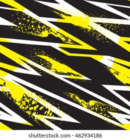 Abstract Seamless Pattern For Girls And Boys. Textured Grunge Urban  Wallpaper In Yellow, Black And White Colors With Geometric Line, Triangles, Ink, Shape Dots Elements. Background For Sport Clothes.