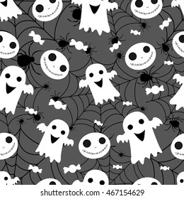 Abstract seamless pattern for girls or boys. Creative vector background with net, spider, ghost, halloween. Funny wallpaper for textile and fabric. Fashion style. Colorful bright picture for children.