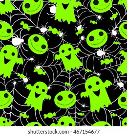 Abstract seamless pattern for girls or boys. Creative vector background with net, spider, ghost, halloween. Funny wallpaper for textile and fabric. Fashion style. Colorful bright picture for children.