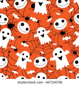 Abstract seamless pattern for girls or boys. Creative vector background with net, spider, ghost, halloween. Funny wallpaper for textile and fabric. Fashion style. Colorful bright picture for children.