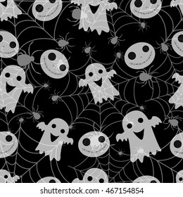 Abstract seamless pattern for girls or boys. Creative vector background with net, spider, ghost, halloween. Funny wallpaper for textile and fabric. Fashion style. Colorful bright picture for children.