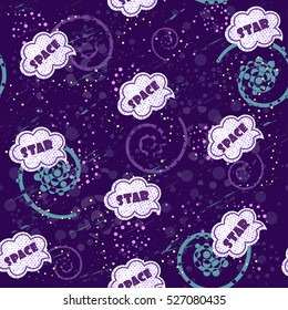 Abstract seamless pattern for girls, boys, clothes. Creative vector background with dots, geometric figures, space.Funny wallpaper for textile and fabric. Fashion style. Colorful bright.