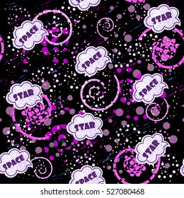Abstract seamless pattern for girls, boys, clothes. Creative vector background with dots, geometric figures, space.Funny wallpaper for textile and fabric. Fashion style. Colorful bright.
