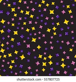 Abstract seamless pattern for girls, boys, clothes. Creative vector background with stars, pillow on multicolored background.Funny wallpaper for textile and fabric. Fashion style. Colorful bright. 