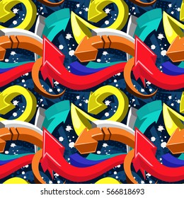 Abstract Seamless Pattern For Girls, Boys, Clothes. Creative Vector Background With Arrow, Lines,stripes.Funny Girlish And Boyish Wallpaper For Textile And Fabric. Fashion Style. Colorful Bright.  