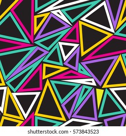 Abstract seamless pattern for girls, boys, clothes. Creative vector background with dots, geometric figures,stripes inscriptions.Funny wallpaper for textile and fabric. Fashion style. Colorful bright.