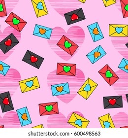 Abstract seamless pattern for girls, boys, clothes. Creative vector background with envelopes, letters.Funny wallpaper for textile and fabric. Fashion style. Colorful bright. 