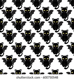 Abstract seamless pattern for girls, boys, clothes. Creative vector background with cats with wings.Funny wallpaper for textile and fabric. Fashion style. Colorful bright. 
