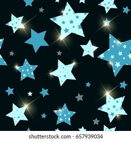 Abstract seamless pattern for girls and boys .background with stars for children. Vector illustration in blue colors.