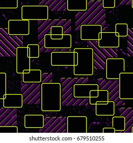 Abstract seamless pattern for girls, boys, clothes. Creative vector background with dots, geometric figures,stripes inscriptions.Funny wallpaper for textile and fabric. Fashion style. Colorful bright.