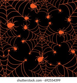 Abstract seamless pattern for girls or boys. Creative vector background with net, spider, halloween. Funny wallpaper for textile and fabric. Fashion style. Colorful bright picture for children.