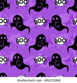 Abstract seamless pattern for girls or boys. Creative vector background with ghost, cloud boo, halloween. Funny wallpaper for textile and fabric. Fashion style. Colorful bright picture for children.