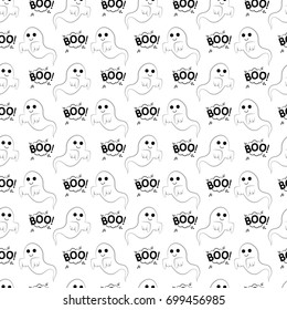 Abstract seamless pattern for girls or boys. Creative vector background with ghost, cloud boo, halloween. Funny wallpaper for textile and fabric. Fashion style. Colorful bright picture for children.