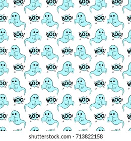 Abstract seamless pattern for girls or boys. Creative vector background with ghost, cloud boo, halloween. Funny wallpaper for textile and fabric. Fashion style. Colorful bright picture for children.