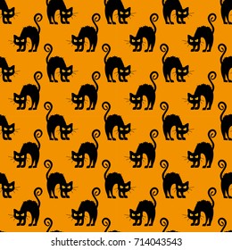 Abstract seamless pattern for girls or boys. Creative vector background with cat, cloud boo, halloween. Funny wallpaper for textile and fabric. Fashion style. Colorful bright picture for children.