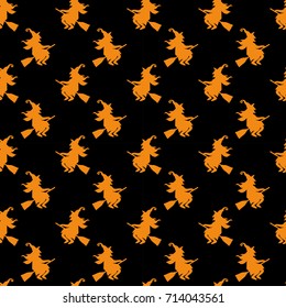 Abstract seamless pattern for girls or boys. Creative vector background with cat, witch, halloween. Funny wallpaper for textile and fabric. Fashion style. Colorful bright picture for children.