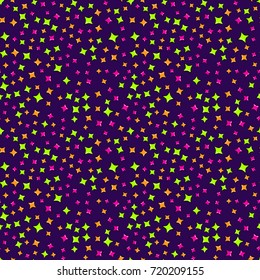 Abstract seamless pattern for girls, boys, clothes. Creative vector background with stars, pillow on multicolored background. Funny wallpaper for textile and fabric. Fashion style. Colorful bright.