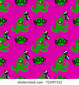 Abstract seamless pattern for girls or boys. Creative vector background with cute monster with tentacles and eyes, halloween. Funny wallpaper for textile and fabric. Fashion style.