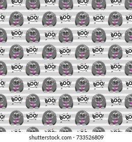 Abstract seamless pattern for girls or boys. Creative vector background with a fluffy cute monster, halloween. Funny wallpaper for textile and fabric.Fashion style.Colorful bright picture for children
