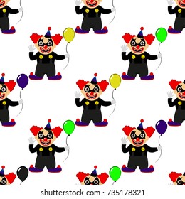 Abstract seamless pattern for girls or boys. Creative vector background with a clown, scary face, halloween. Funny wallpaper for textile and fabric. Fashion style. Colorful bright picture for children