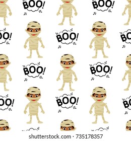 Abstract seamless pattern for girls or boys. Creative vector background with egyptian mummy, halloween. Funny wallpaper for textile and fabric. Fashion style. Colorful bright picture for children