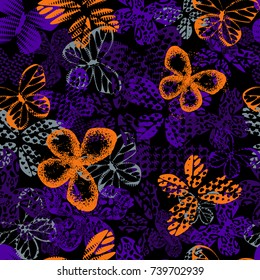 Abstract seamless pattern for girls, boys, clothes, wallpaper. Creative vector background with butterfly, wings, neon color. Funny wallpaper for textile and fabric. Fashion style. Colorful bright.