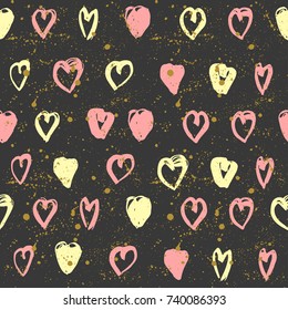 Abstract seamless pattern for girls, boys, clothes. Creative background with dots, geometric figures,stripes inscriptions. Funny wallpaper for textile and fabric. Fashion style. Colorful bright.